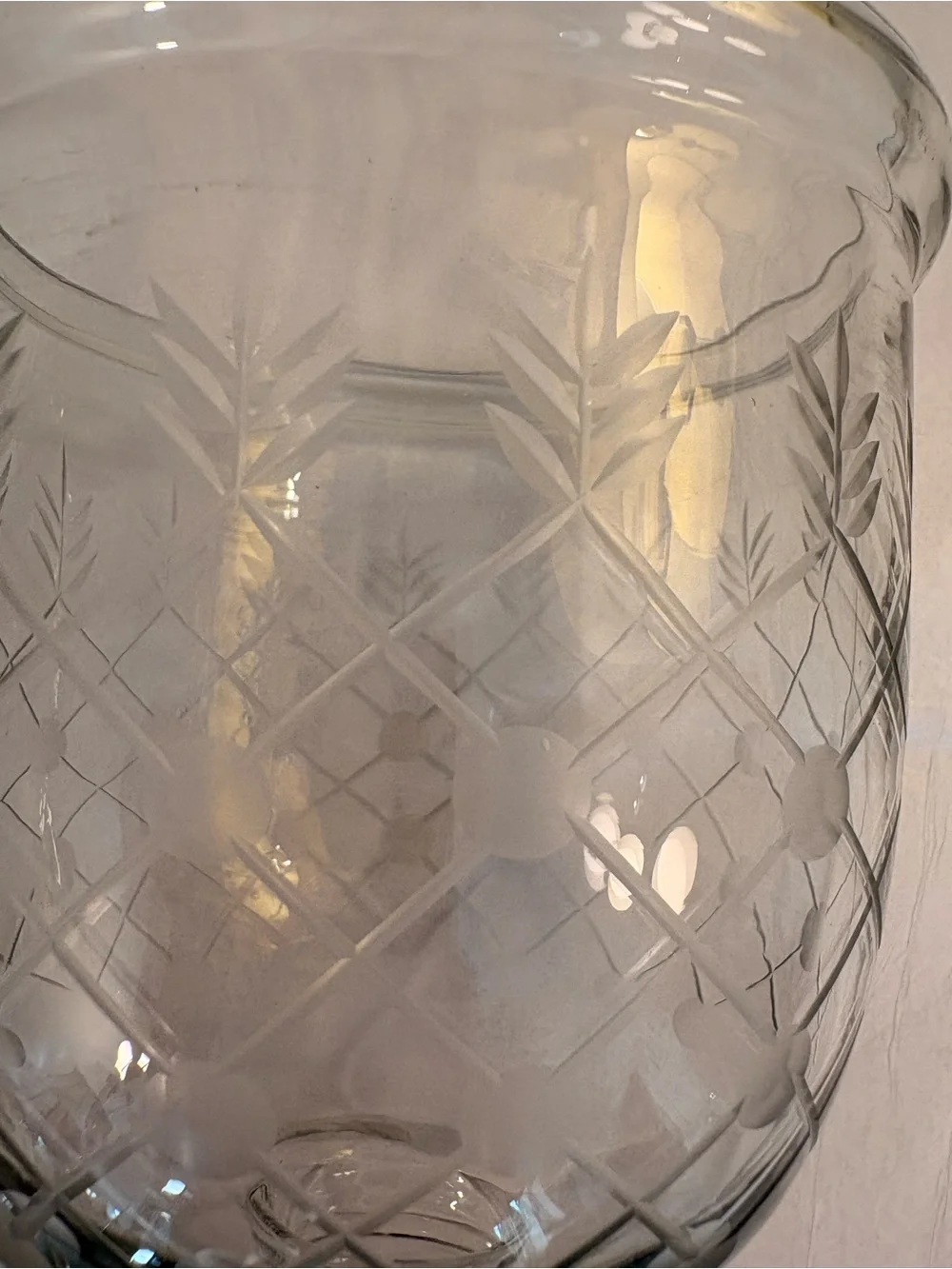 Etched Clear Glass Pedestal 6” Tall Hurricane / Vase